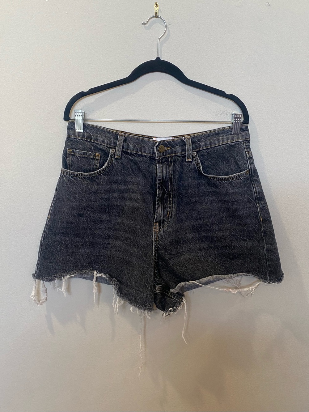 BDG Faded Black Distressed High-Rise Denim A-Line Cutoff Shorts